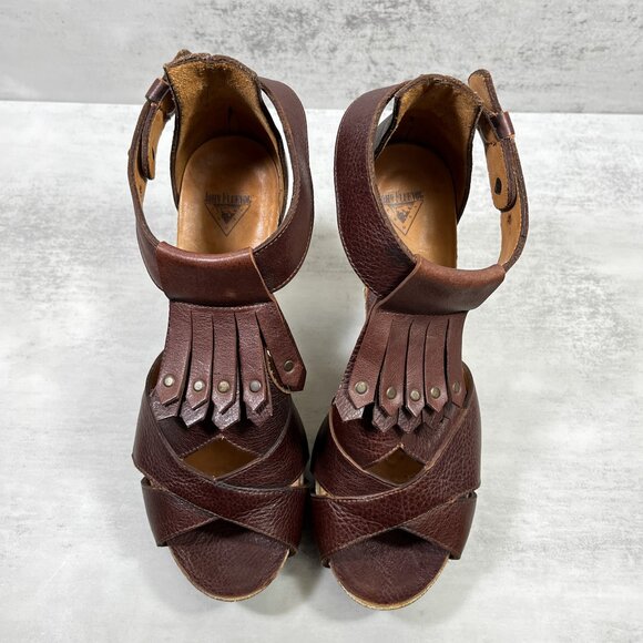 John Fluevog Rules Goodall Leather Fringe Heeled Sandals - Women's Size 8.5 - Picture 5 of 9